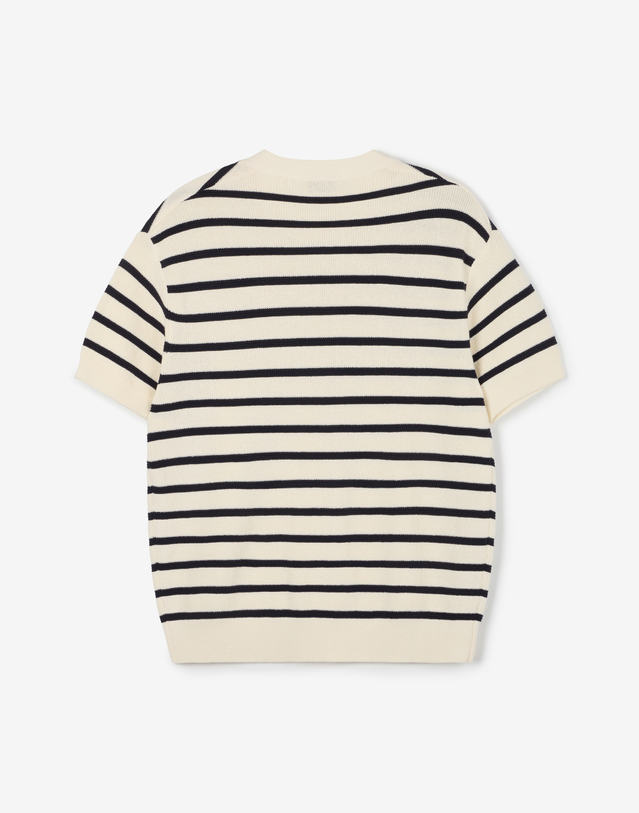 티엔지티 Striped Button Knit (Ivory) 베이지 착용컷