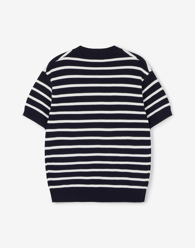 티엔지티 Striped Button Knit (Navy) 네이비 착용컷