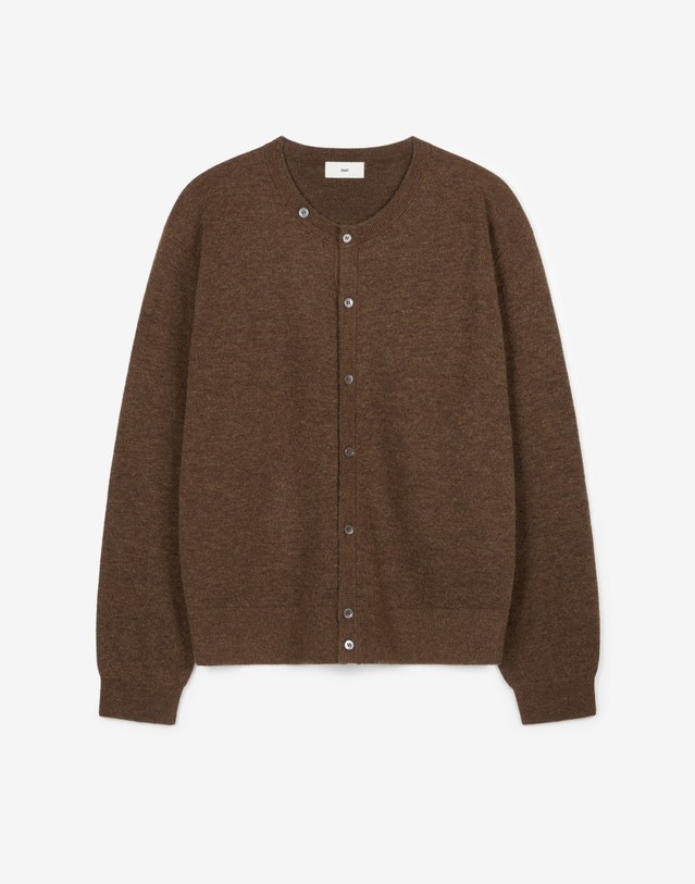 티엔지티 Alpaca Crew Neck Cardigan (Brown) 브라운 착용컷