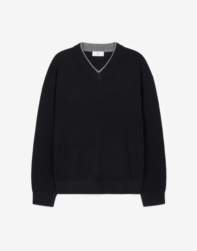 티엔지티 Layered V-Neck Knit (Black) 블랙 착용컷