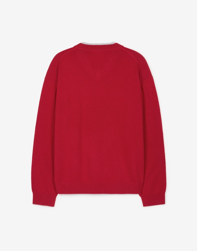 티엔지티 Layered V-Neck Knit (Red) 레드 착용컷
