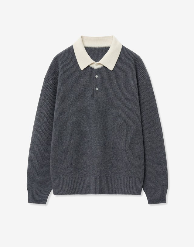 티엔지티 Cashmere-Blend Oversized Rugby Polo Knit (Grey) 그레이 상세
