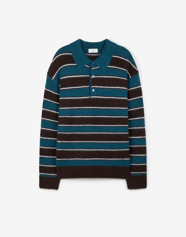 티엔지티 Mohair Multi-Stripe Polo Knit (Blue) 블루 상세