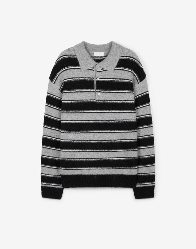 티엔지티 Mohair Multi-Stripe Polo Knit (Black) 블랙 상세