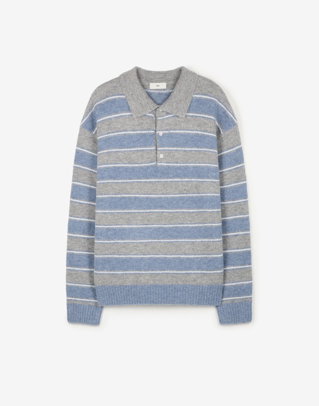 티엔지티 Mohair Multi-Stripe Polo Knit (Grey) 그레이 상세
