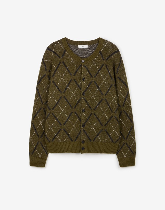 티엔지티 Boucle Argyle Cardigan (Olive Brown) 초록 상세