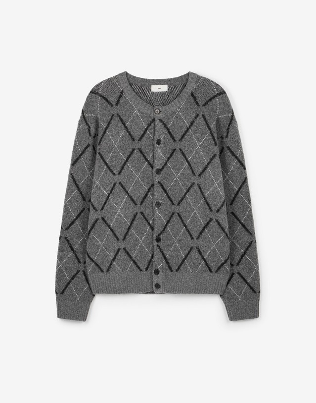 티엔지티 Boucle Argyle Cardigan (Grey) 그레이 상세