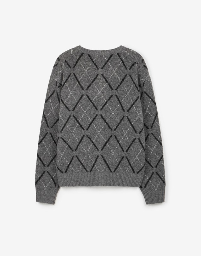 티엔지티 Boucle Argyle Cardigan (Grey) 그레이 상세