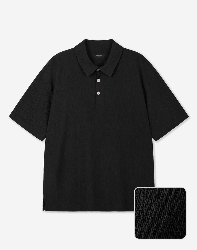 키노시타 바이 티엔지티 Kinoshita Seersucker Polo (Black) 블랙 착용컷