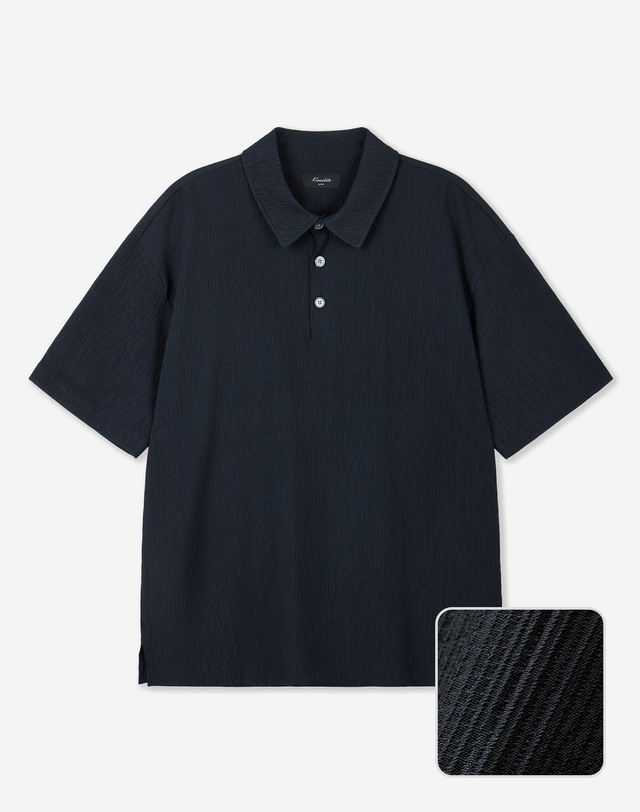 키노시타 바이 티엔지티 Kinoshita Seersucker Polo (Navy) 네이비 착용컷