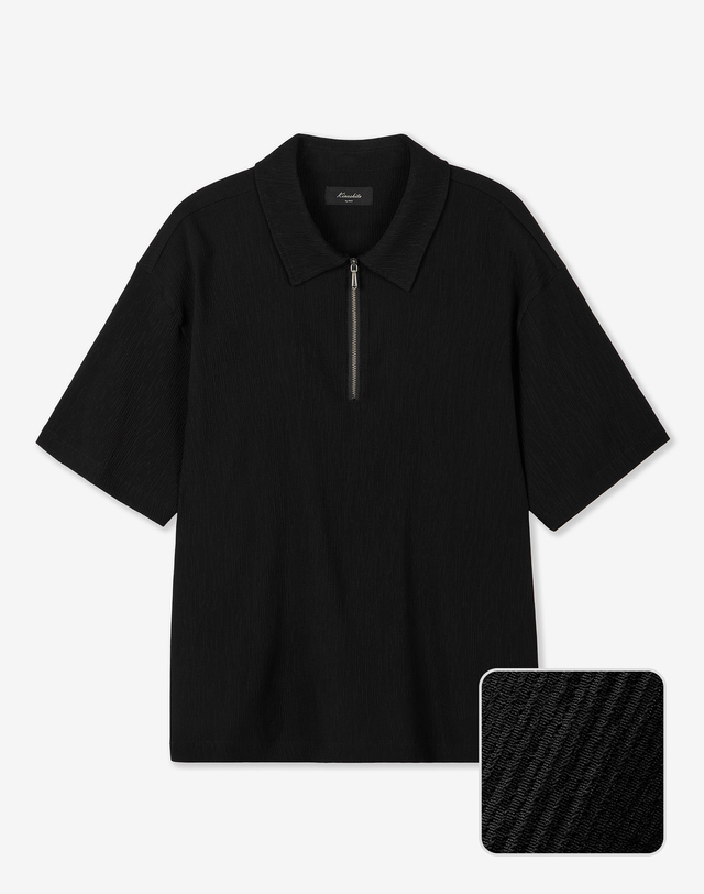 키노시타 바이 티엔지티 Kinoshita Seersucker Quarter Zip (Black) 블랙 착용컷