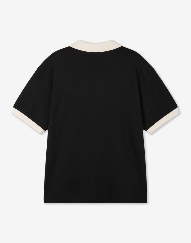 티엔지티 Contrast Slit Neck Tee (Black) 블랙 착용컷