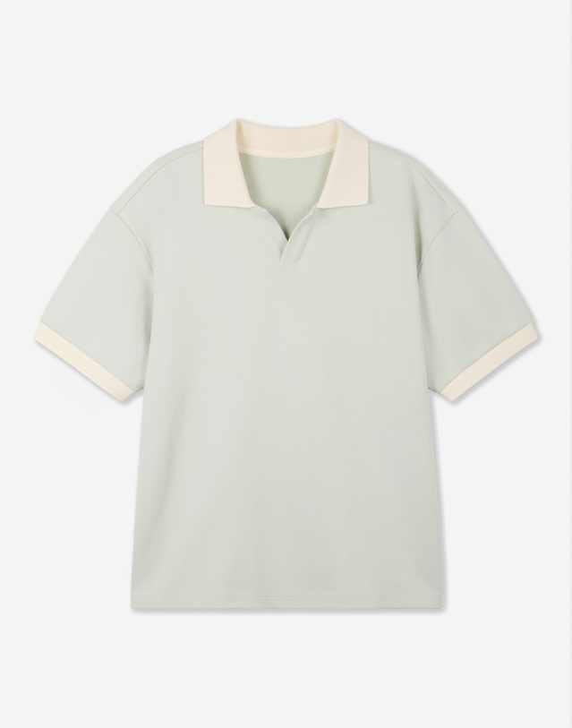 티엔지티 Contrast Slit Neck Tee (Pistachio Green) 초록 착용컷