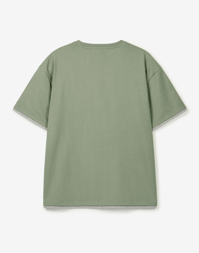 티엔지티 Layered Roll-Up Cropped Tee (Pale Sage) 연두 착용컷