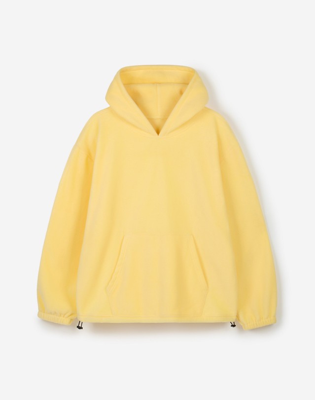 티엔지티 [UNI] Koenji Fleece Oversized Hooded Sweatshirt (Butter) 노랑 착용컷