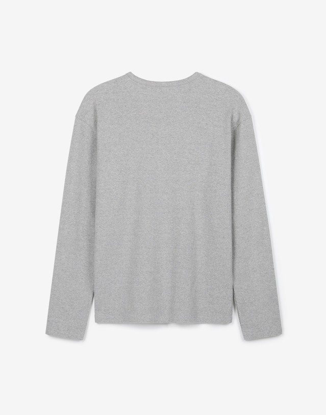 티엔지티 Ribbed Slim-Fit Henley Top (Melange Grey) 그레이 착용컷