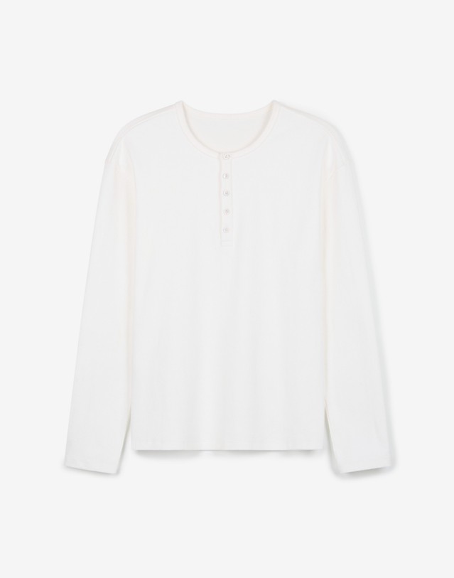 티엔지티 Ribbed Slim-Fit Henley Top (Ivory) 아이보리 착용컷