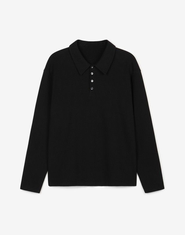 티엔지티 Ribbed Slim-Fit Polo Shirt (Black) 블랙 착용컷