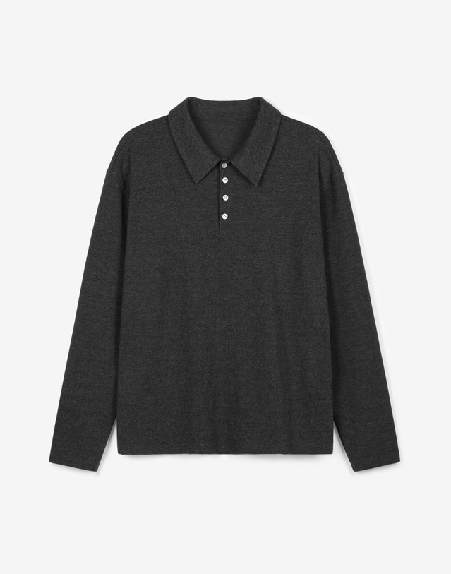 티엔지티 Ribbed Slim-Fit Polo Shirt (Dark Grey) 차콜 그레이 착용컷