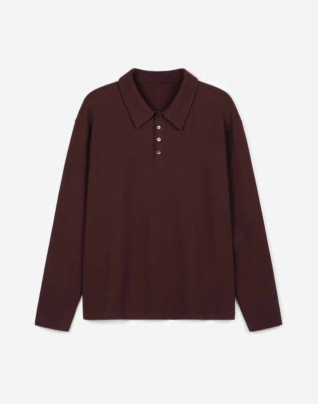 티엔지티 Ribbed Slim-Fit Polo Shirt (Red Brown) 브라운 착용컷