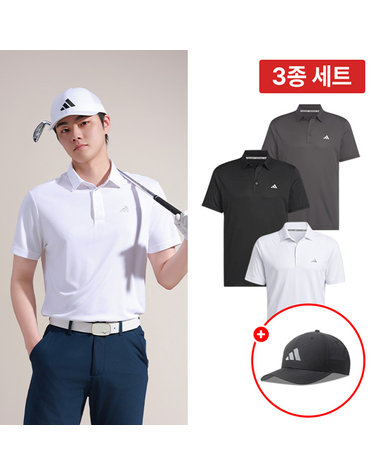 [3종세트] 아디다스 골프 SS 남성 반팔 카라티셔츠 남자 골프웨어 코어 에어로레디 2.0 + 아디다스 투어 스타일 캡