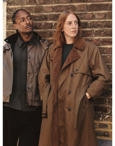 [Barbour x Margaret Howell] 여성 베이지 DB 왁스 트렌치 코트