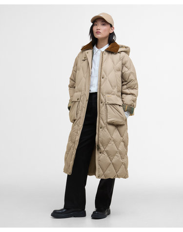 여성 베이지 Longline Yasmin 덕 다운 푸퍼 자켓