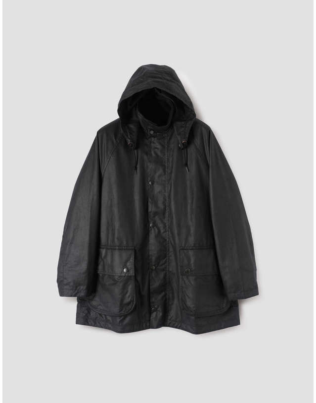 바버 [Barbour x Margaret Howell] 남성 블랙 Stand Collar Parka 왁스 자켓 착용컷