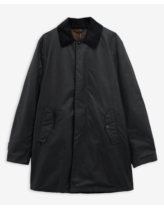 바버 [Barbour x Baracuta] 남성 네이비 Tyne 왁스 코트 착용컷