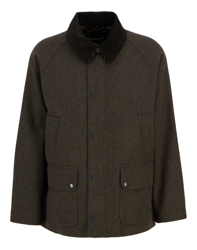 바버 남성 올리브 Modified Bedale Wool 자켓 진한 연두 착용컷