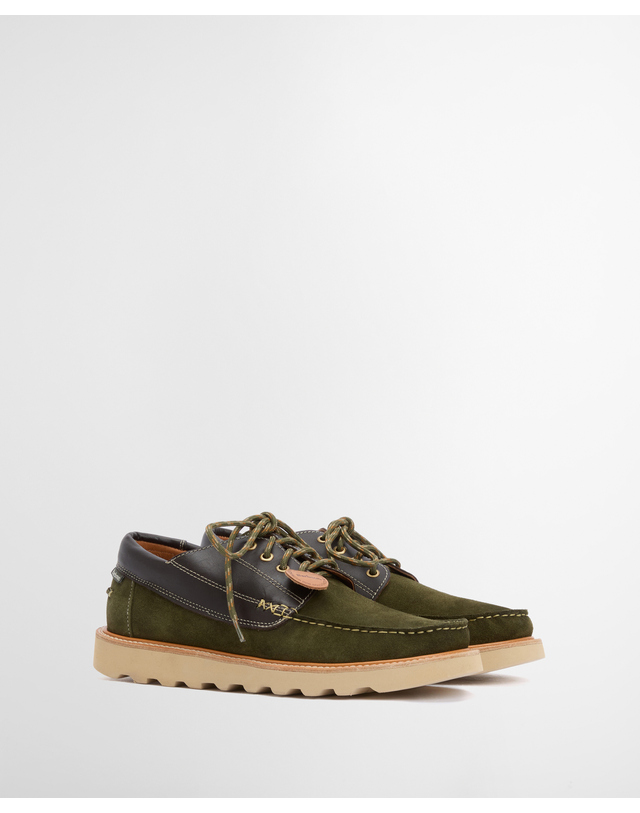 바버 [중고명품] [Barbour X Wild Bunch] 남성 브라운 Southfield 모카신 진한 초록 착용컷