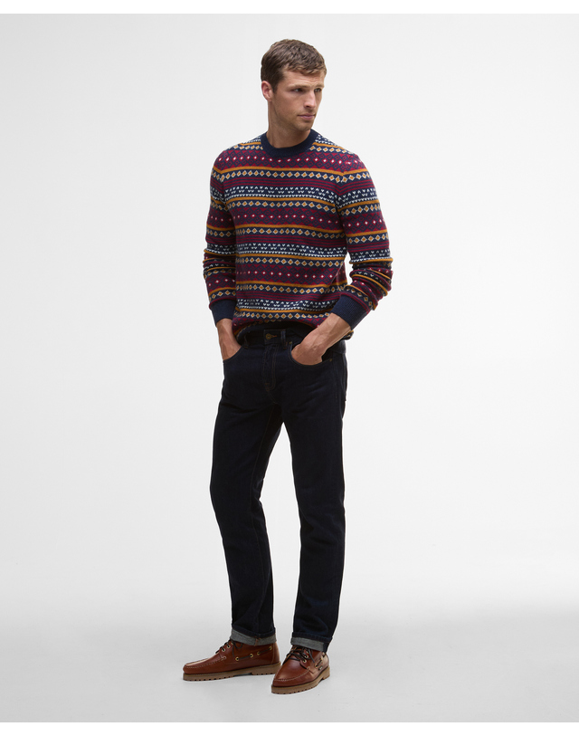 바버 남성 네이비 Easdale Fair Isle 크루넥 스웨터 착용컷