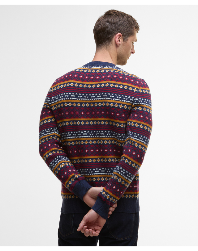 바버 남성 네이비 Easdale Fair Isle 크루넥 스웨터 착용컷