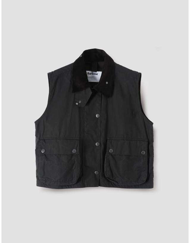 바버 [Barbour x Margaret Howell] 여성 블랙 Bedale Gilet 베스트 착용컷