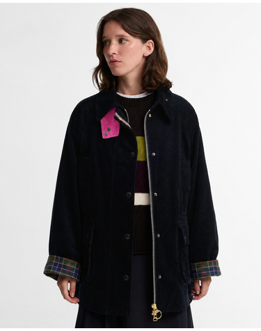 [Barbour x Paul Smith] 여성 네이비 코듀로이 Beaufort 캐주얼 자켓