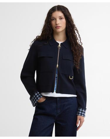[Barbour x Paul Smith] 여성 네이비 Whitby 니트 집업 가디건