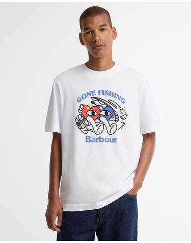[Barbour x Mul Draws] 남성 화이트 Gone Fishing 티셔츠