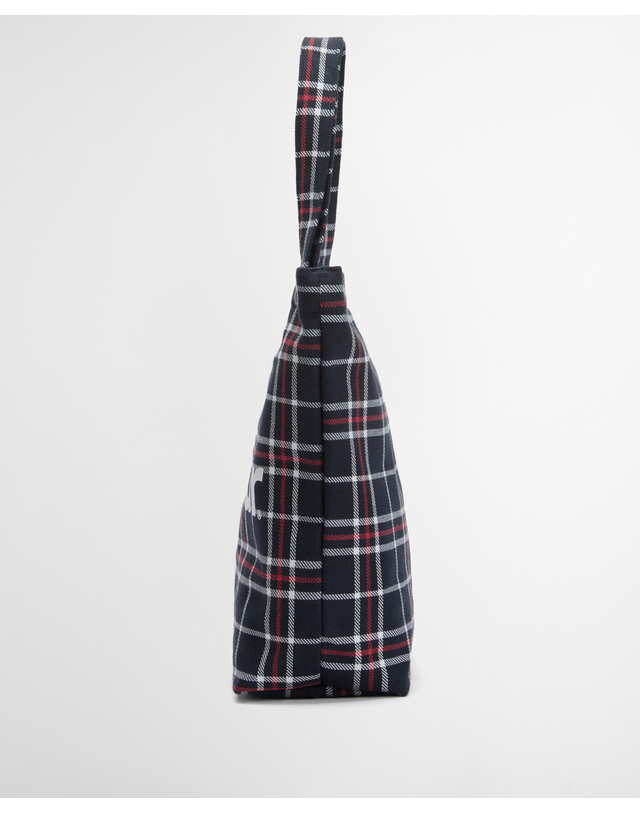 바버 남여공용 네이비 Mini Telfield Tartan 토트백 착용컷