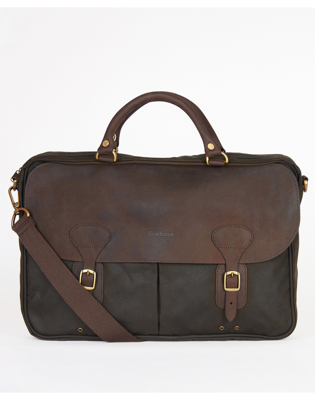 바버 바버 올리브 왁스 Leather Briefcase 백 진한 연두 착용컷