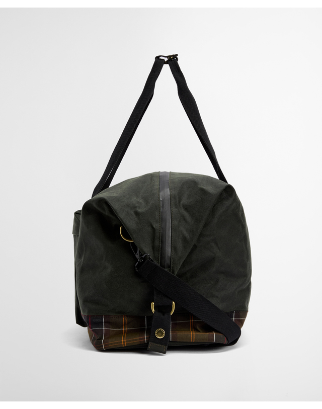 바버 남여공용 카키 Field 왁스 Holdall 진한 초록 착용컷