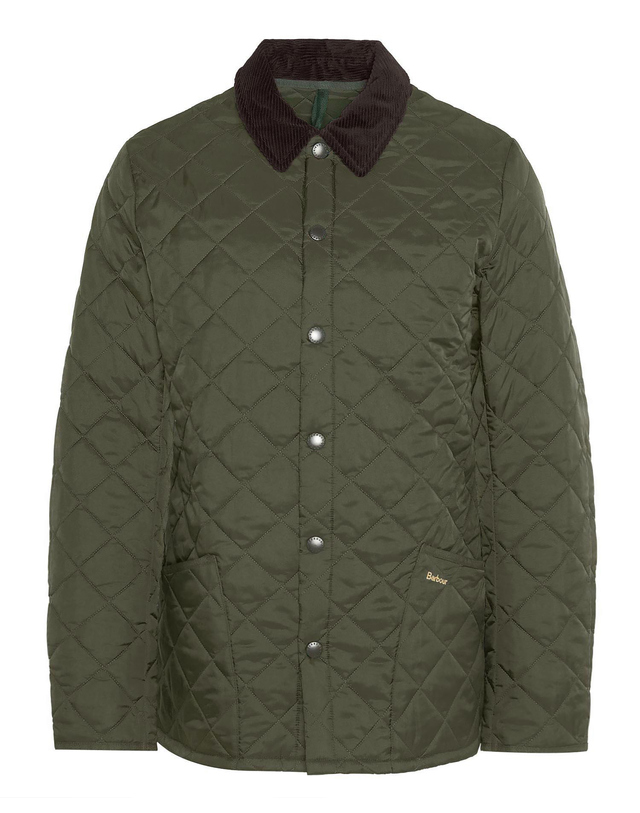 바버 남성 올리브 Heritage Liddesdale 퀼팅 자켓 진한 연두 착용컷