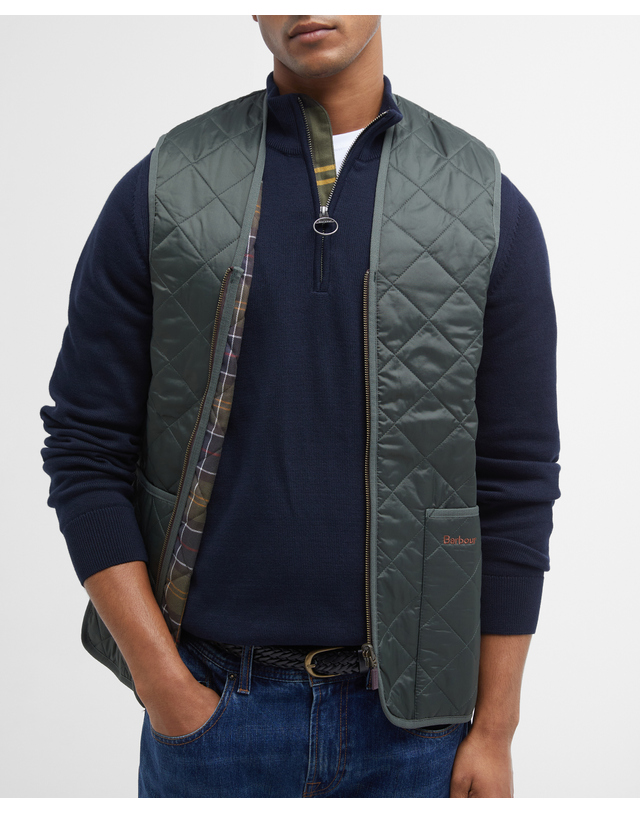 바버 남성 카키 Waistcoat/Zip-In 퀼팅 라이너 초록 상세
