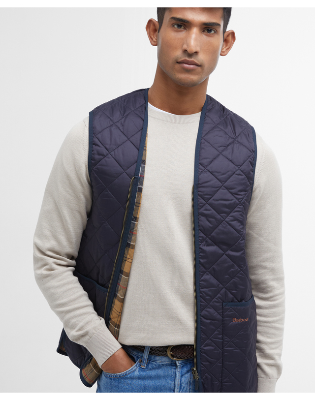 바버 남성 네이비 Waistcoat/Zip-In 퀼팅 라이너 상세