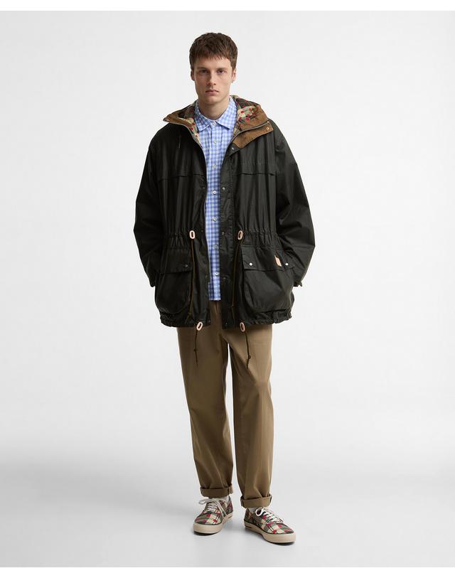 바버 [Barbour x Paul Smith] 남성 올리브 Durham 왁스 자켓 진한 연두 착용컷