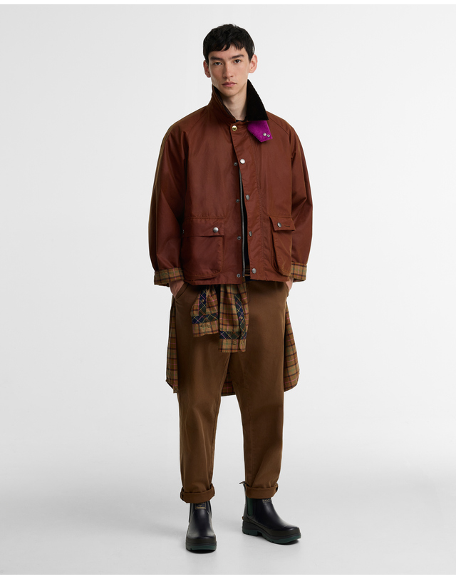 바버 [Barbour x Paul Smith] 남성 브라운 Key Transport 왁스 자켓 착용컷