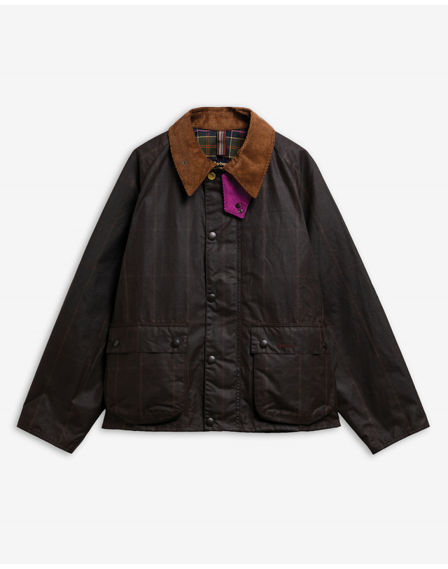 바버 [Barbour x Paul Smith] 남성 브라운 Transport Windowpane 왁스 자켓 착용컷