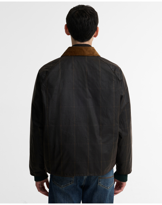 바버 [Barbour x Paul Smith] 남성 브라운 Transport Windowpane 왁스 자켓 착용컷