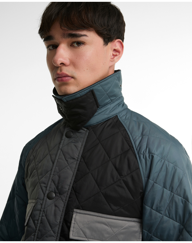 바버 남성 블랙 Patchwork Sugarlump Bedale 퀼팅 자켓 상세