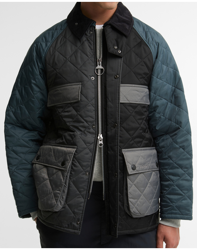 바버 남성 블랙 Patchwork Sugarlump Bedale 퀼팅 자켓 상세
