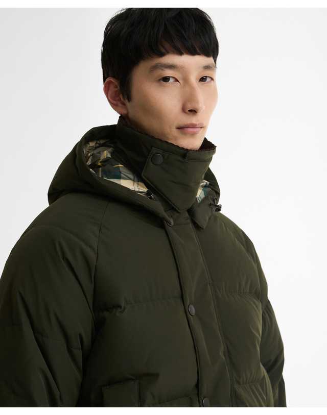 바버 남여공용 카키 OS Beaufort 구스다운 푸퍼 자켓 진한 초록 상세